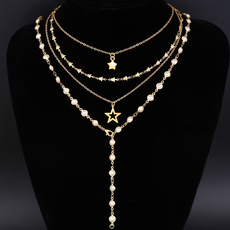 4pcs Women's Y-Shaped Long Necklace Vintage Elegant Set